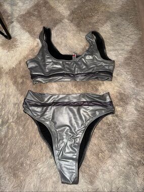 Metallic Silver High-Rise Bikini Set